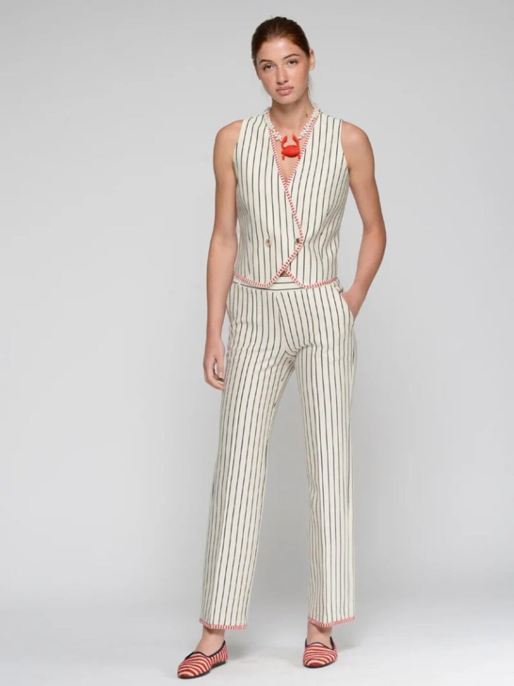 Vilagallo Striped Trousers with Red Trim